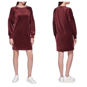 🆕 Marc New York LONG PUFF SLEEVE LUXE VELVET SHEATH DRESS Burgundy Sz Large